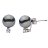 14k White Gold 11mm Tahitian Cultured Pearl Stud Earrings with .30 ct tw Diamonds