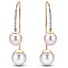 14k Yellow Gold Freshwater Cultured Pearl and Diamond Front to Back Dangle Earrings