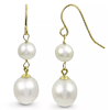 14k Yellow Gold Round and Drop Freshwater Cultured Pearl Dangle Earrings