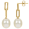 14k Yellow Gold 8mm Freshwater Cultured Pearl Paperclip Link Earrings
