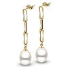 14k Yellow Gold Freshwater Cultured Pearl Paper Clip Chain Earrings
