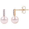 14k Yellow Gold 7mm Akoya Cultured Pearl Dangle Earrings With Diamond Accents