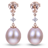 14k Rose Gold Morganite and Freshwater Cultured Pearl Drop Earrings with Diamonds
