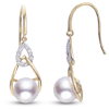 14k Yellow Gold Pink Akoya Cultured Pearl Dangle Earrings with Diamonds