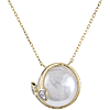 14k Yellow Gold 11mm Freshwater Cultured Coin Pearl Necklace With Diamonds