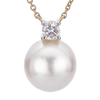 14k Yellow Gold 8mm Akoya Cultured Pearl Necklace With Diamond Accent