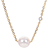 14k Yellow Gold 7.5mm Akoya Cultured Pearl Necklace With Diamond Bezel Accent