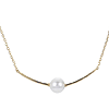 14k Yellow Gold 7mm Freshwater Pearl Curved Bar Solitaire Necklace