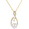14k Yellow Gold 8mm Freshwater Cultured Pearl Ribbon Necklace With Diamond Accent