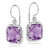 I. Reiss 14k White Gold 6 ct tw Cushion Cut Amethyst Gallery Dangle Earrings With Diamond Accents