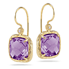 I. Reiss 14k Yellow Gold 6 ct tw Cushion Cut Amethyst Gallery Dangle Earrings With Diamond Accents