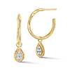 I. Reiss 14k Yellow Gold .20 ct tw Diamond Textured Hoop Earrings With Tear Drop Charms