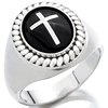 Sterling Silver Oval Black Onyx Cross Ring with Rope Border