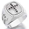 Sterling Silver Signet Cross Ring with Black Spinel and Satin Finish