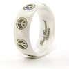 8mm Domed White Ceramic Ring with Peace Signs