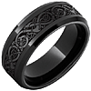 Black Ceramic Ring with Viking Laser Engraving and Beveled Edges 8mm