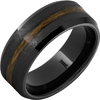Black Ceramic Ring with Bourbon Barrel Wood Inlay and Grain Finish 8mm