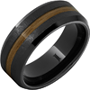 Black Ceramic Ring with Single Malt Scotch Whskey Barrel Wood Inlay and Grain Finish 8mm