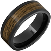 Black Ceramic Ring with Bourbon Barrel Wood Inlay and Stone Finish 8mm