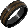 Black Ceramic Ring with Bourbon Barrel Wood Inlays 8mm
