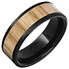 Black Ceramic Ring with Vintage Baseball Bat White Ash Wood Inlay and Stone Finish