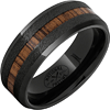 Black Ceramic Ring with Hickory Basseball Bat Wood Inlay and Grain Finish 8mm