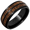 Black Ceramic Ring with Vintage Baseball Bat Hickory Wood Inlays