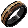 Black Ceramic Ring with Vintage Baseball Bat White Ash and Hickory Wood Inlays