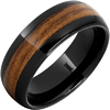 Black Ceramic Ring with Marine Teak Wood Inlay 8mm