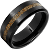 Jurassic Black Ceramic Ring with Brown Dinosaur Fossil Bone Inlay 8mm