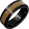 Jurassic Black Ceramic Ring with with Dinosaur Fossil Inlay and Recessed Edges 8mm