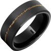 Jurassic Black Ceramic Ring with with Dinosaur Fossil Inlay and Sandblast Finish 8mm