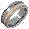 Tungsten Ring with Baseball Stitching and Baseball Bat White Ash Wood Inlay