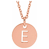14k Rose Gold Cut-out Initial E Disc Necklace