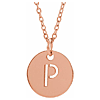 14k Rose Gold Cut-out Initial P Disc Necklace