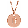 14k Rose Gold Cut-out Initial R Disc Necklace