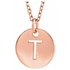 14k Rose Gold Cut-out Initial T Disc Necklace