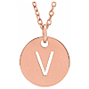 14k Rose Gold Cut-out Initial V Disc Necklace