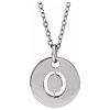 14k White Gold Cut-out Initial O Disc Necklace