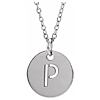 14k White Gold Cut-out Initial P Disc Necklace
