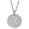 14k White Gold Cut-out Initial R Disc Necklace