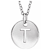 14k White Gold Cut-out Initial T Disc Necklace