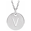 14k White Gold Cut-out Initial V Disc Necklace
