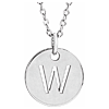 14k White Gold Cut-out Initial W Disc Necklace