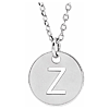 14k White Gold Cut-out Initial Z Disc Necklace