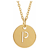 14k Yellow Gold Cut-out Initial P Disc Necklace