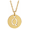 14k Yellow Gold Cut-out Initial Q Disc Necklace