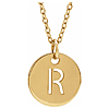 14k Yellow Gold Cut-out Initial R Disc Necklace