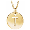 14k Yellow Gold Cut-out Initial T Disc Necklace