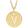 14k Yellow Gold Cut-out Initial V Disc Necklace